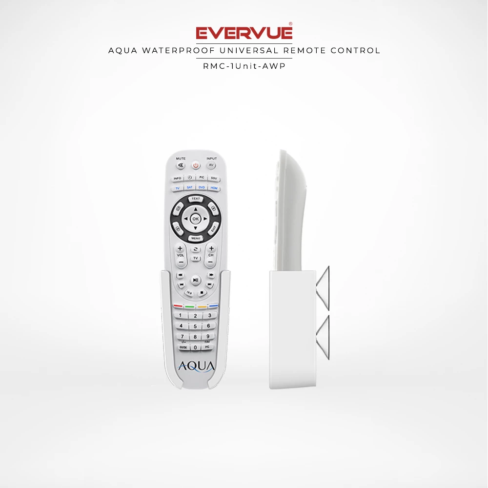 Aqua waterproof universal remote, compatible with Evervue products for reliable use in Edinburgh.