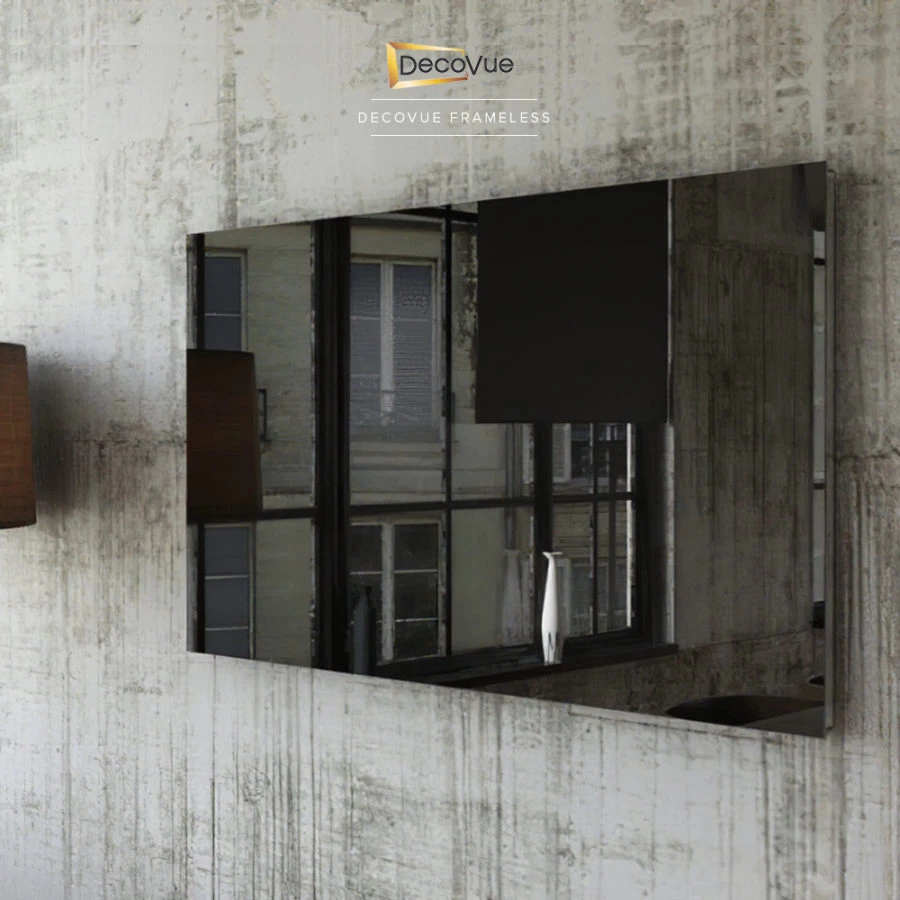 A modern DecoVue frameless mirror TV in Nottingham is mounted on an industrial-style wall.