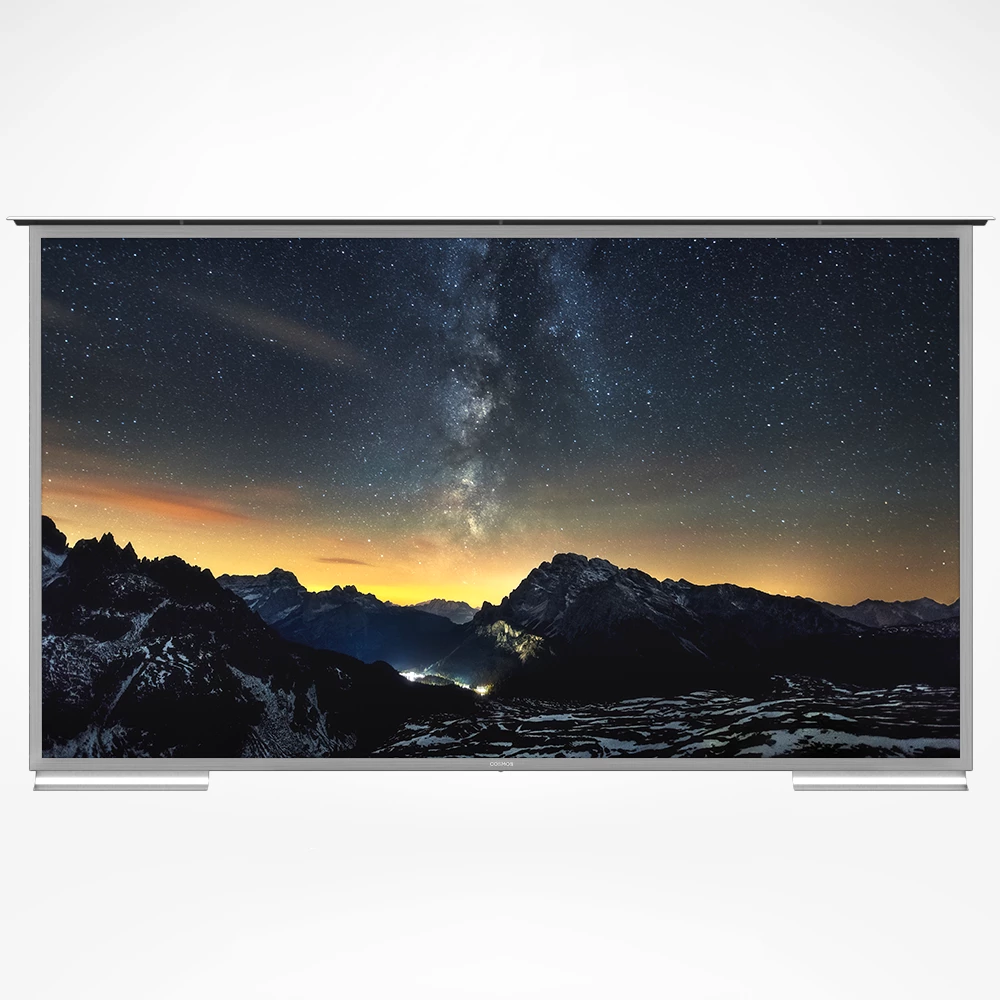 Front view of a modern 110-inch outdoor TV with 4K Ultra HD resolution, for Leeds.